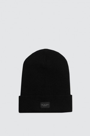 Men's Rag & Bone Addison Beanie Wool Hats Black | 082FRLOUA