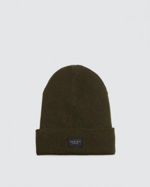 Men's Rag & Bone Addison Beanie Wool Hats Olive | 864AKSCGY