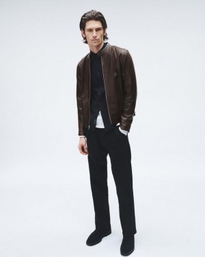 Men's Rag & Bone Archive Leather Café Racer Slim Fit Jackets Brown | 634OAQXCY