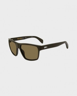 Men's Rag & Bone Aron Rectangular Sunglasses Green | 670PQCEFJ