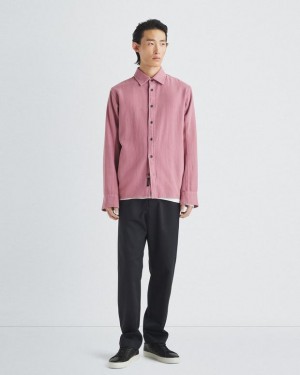 Men's Rag & Bone Austin Heavy Twill Relaxed Fit Shirts Deep Pink | 268RHEBFJ