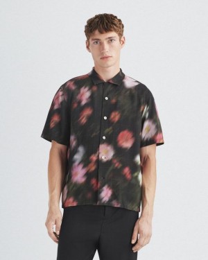 Men's Rag & Bone Avery Printed Viscose Relaxed Fit Button Down Shirts Black | 618YWSEFN