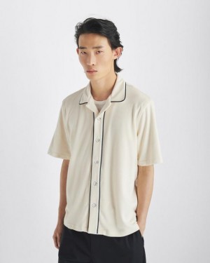 Men's Rag & Bone Avery Toweling Classic Fit Button Down T-Shirt White | 947XIDHAU