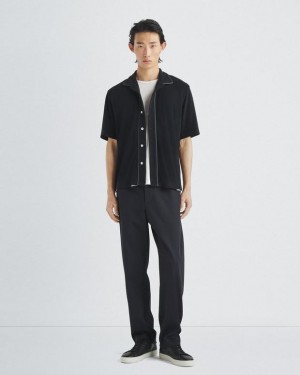 Men's Rag & Bone Avery Toweling Classic Fit Button Down T-Shirt Black | 486HKCPVT