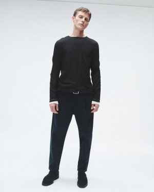 Men's Rag & Bone Banks Double Faced Long Sleeve Tee Cotton Sweaters Black | 098IJFETU