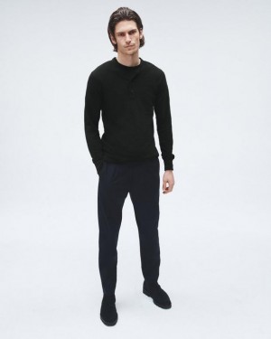 Men's Rag & Bone Classic Flame Long Sleeve Henley Cotton T-Shirt Black | 431CSVWFU