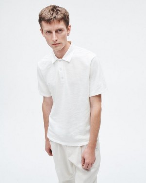 Men's Rag & Bone Classic Flame Pima Cotton Polo Shirt White | 967BKPVGE