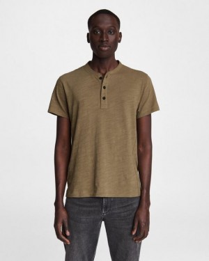 Men's Rag & Bone Classic Sleeve Henley Cotton T-Shirt Olive | 518LGPRVX