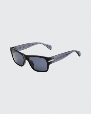 Men's Rag & Bone Fleetwood Square Sunglasses Black | 609URESLK