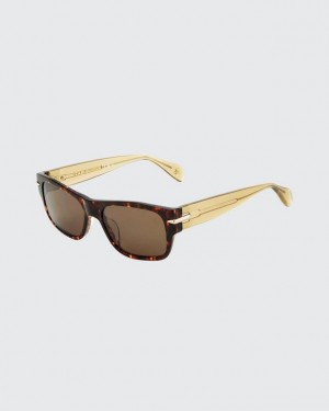 Men's Rag & Bone Fleetwood Square Sunglasses Havana | 748KQPXYA