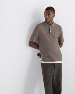 Men's Rag & Bone Harvey Cotton Classic Fit Polo Shirt Grey Brown | 167GVJLKM