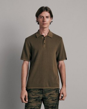 Men's Rag & Bone Harvey Cotton Knit Sleeve Classic Fit Polo Shirt Army | 724INQELM