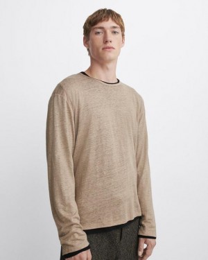 Men's Rag & Bone Kerwin Long Sleeve Tee Linen T-Shirt Grey Brown | 935ELMRSF