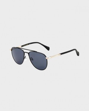 Men's Rag & Bone Lana Aviator Sunglasses Black | 483VIAOZR