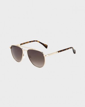 Men's Rag & Bone Lana Aviator Sunglasses Gold Brown | 780ZYGSNI