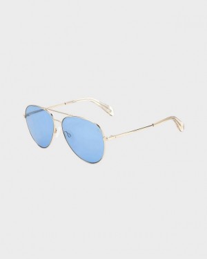 Men's Rag & Bone Ren Pilot Sunglasses Gold Beige | 687JVCZAD