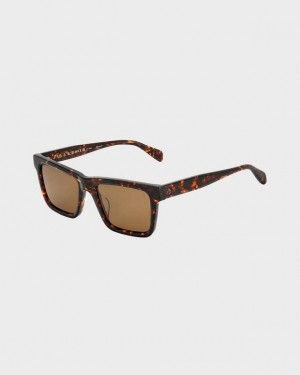 Men's Rag & Bone Warren Rectangular Sunglasses Havana | 137TRLKNP