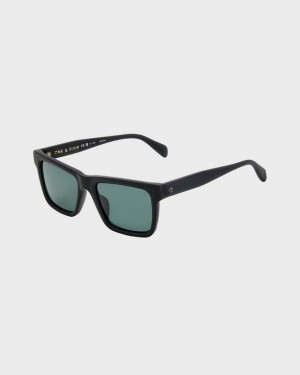 Men's Rag & Bone Warren Rectangular Sunglasses Black | 572GKXMTJ