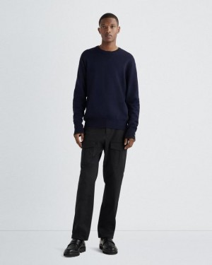 Men's Rag & Bone York Wool Crew Relaxed Fit Sweaters Navy | 359SLRNBW