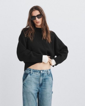 Women's Rag & Bone Bridget Wool Crew Oversized Fit Sweaters Black | 863BANKWG