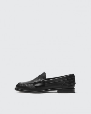 Women's Rag & Bone Carter - Leather Penny Flats Black | 513KRAXCH