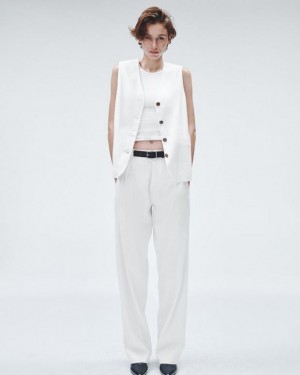 Women's Rag & Bone Donovan Linen Relaxed Fit Pants White | 936VXZSYP