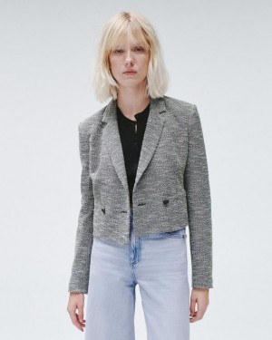 Women's Rag & Bone Josie Italian Tweed Tailored Fit Blazers Navy White | 978BOYWET