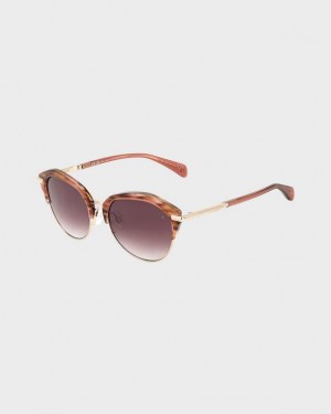 Women's Rag & Bone Josie Oval Sunglasses Burgundy | 920QMCGKF