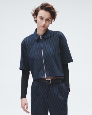 Women's Rag & Bone Junie Ponte Slim Fit Tops Navy Stripes | 705XEGWVB