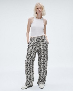 Women's Rag & Bone Lacey Printed Silk Relaxed Fit Pants Snake | 640LMVAGC