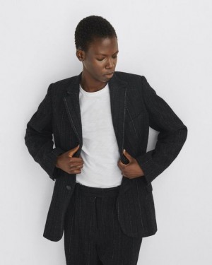 Women's Rag & Bone Laurence Striped Wool Tailored Fit Blazers Grey Stripes | 563WNHOZF