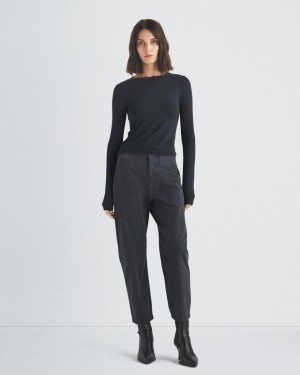 Women's Rag & Bone Leyton Workwear Cotton Relaxed Fit Pants Black | 402HGFJOW