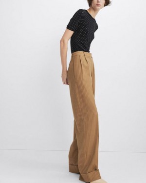 Women's Rag & Bone Marianne Italian Striped Wool Relaxed Fit Pants Brown Stripes | 759AJFHQY