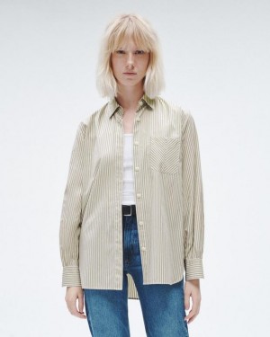 Women's Rag & Bone Maxine Cotton Poplin Classic Fit Button Down Tops Silver Stripes | 396EZAFWP