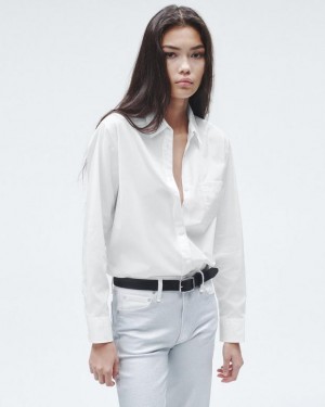 Women's Rag & Bone Maxine Cotton Poplin Classic Fit Button Down Tops White | 516ZVEUYJ