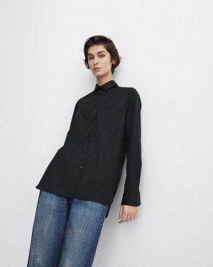 Women's Rag & Bone Maxine Cotton Poplin Classic Fit Button Down Tops Black | 945JBYSQL