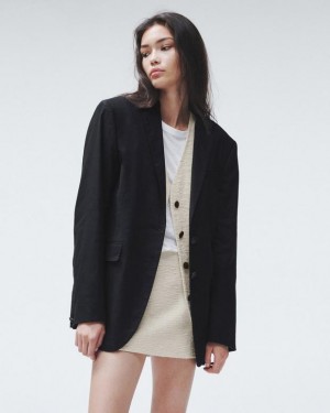 Women's Rag & Bone Odessa Linen Relaxed Fit Blazers Black | 730RXDZTA