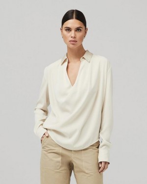 Women's Rag & Bone Phillipa Satin Blouse Classic Fit Tops White | 024JTVDUZ