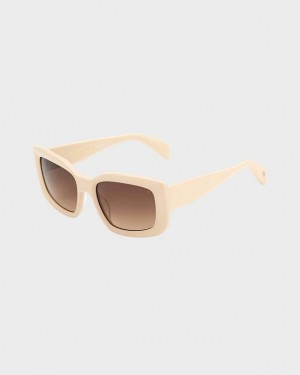 Women's Rag & Bone Sofie Rectangular Sunglasses Beige | 067CSUMDN