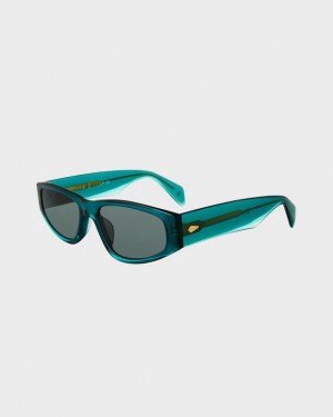 Women's Rag & Bone Soren Oval Sunglasses Turquoise | 379ZYENGQ