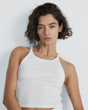 Women's Rag & Bone The Essential Rib String Tank Rib Cotton T-Shirt White | 471EYQJIB