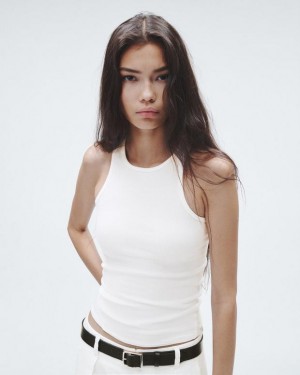 Women's Rag & Bone The Essential Rib Tank Rib Cotton T-Shirt White | 142RAUHMJ