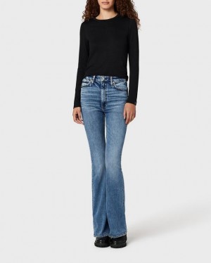 Women's Rag & Bone The Knit Crew Long Sleeve Tee Jersey T-Shirt Black | 725FXCYBR