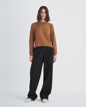 Women's Rag & Bone The Knit Crew Pullover Classic Fit T-Shirt Brown | 153YWLMAH