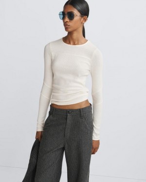 Women's Rag & Bone The Knit Rib Paneled Crew Slim Fit T-Shirt White | 185LSXYQA