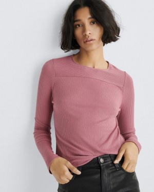 Women's Rag & Bone The Knit Rib Paneled Crew Slim Fit T-Shirt Rose | 184FYJHTG