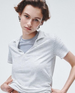 Women's Rag & Bone The Knit Striped Pima Cotton T-Shirt White Stripes | 704ZHCPIE