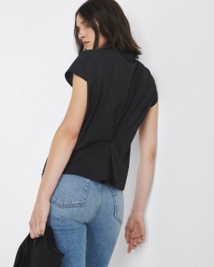 Women's Rag & Bone The Slub Pleated Tee Organic Pima Cotton T-Shirt Black | 456UOWSMD