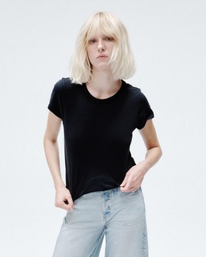 Women's Rag & Bone The Slub Tee Pima Cotton Tee T-Shirt Black | 781HCFTYL