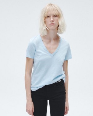 Women's Rag & Bone The Slub Vee Organic Pima Cotton T-Shirt Raindrop | 203NMPSRH